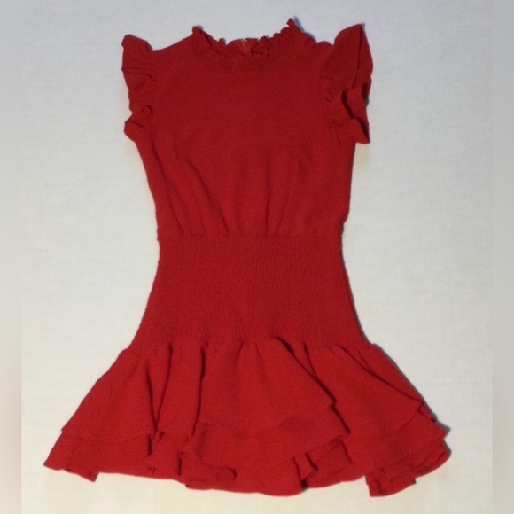 Miss Behave Girls Size 16 Red “Selena” High Neck Smock Ruffle Dress - Picture 3 of 9